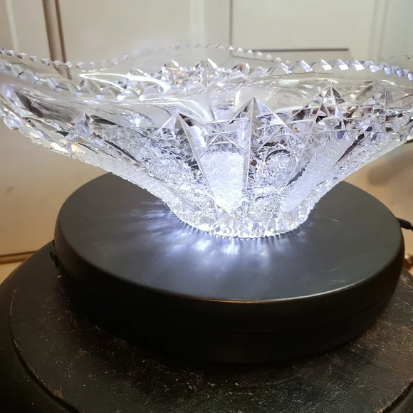 Beautiful Antique Wheel Cut Glass Ornate Oval Crystal Bowl 12.5" - Picture 7 of 10